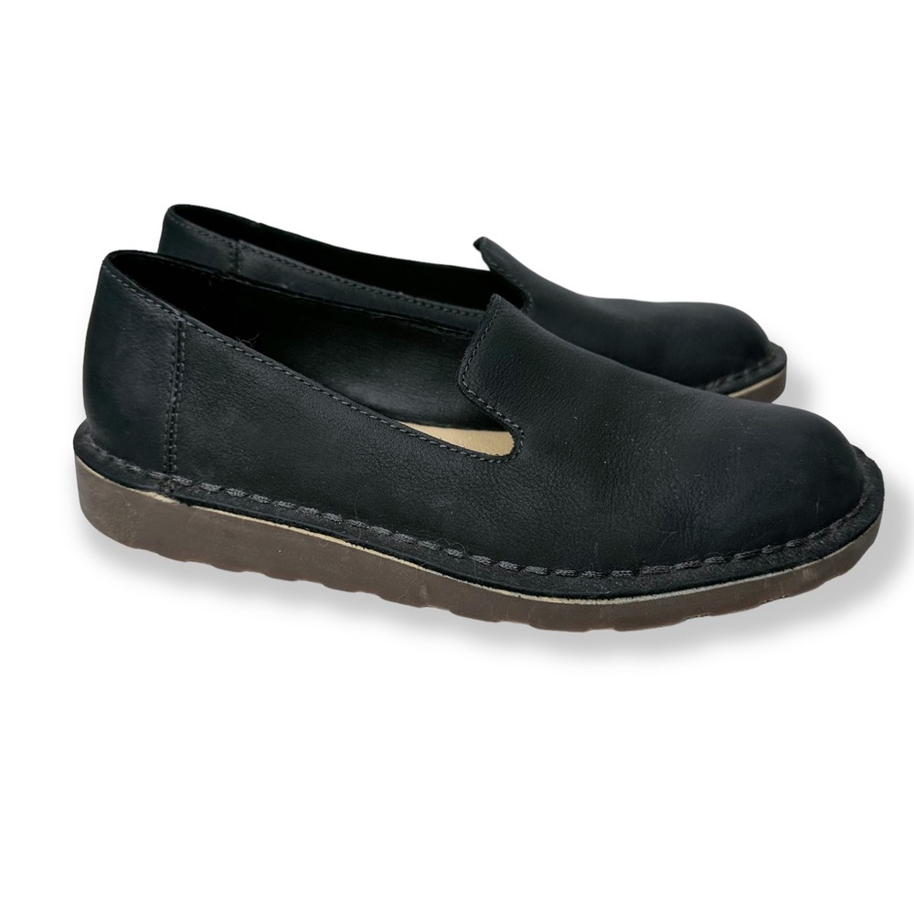 L.L.Bean Womens Stonington Nubuck Leather Slip On Loafer 7.5 M Black Comfort EUC
